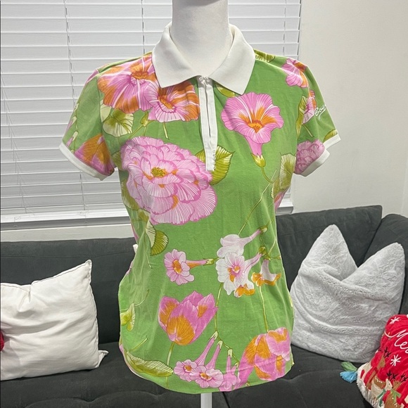 Bogner Tops - Bogner Green Floral Button Down Shirt